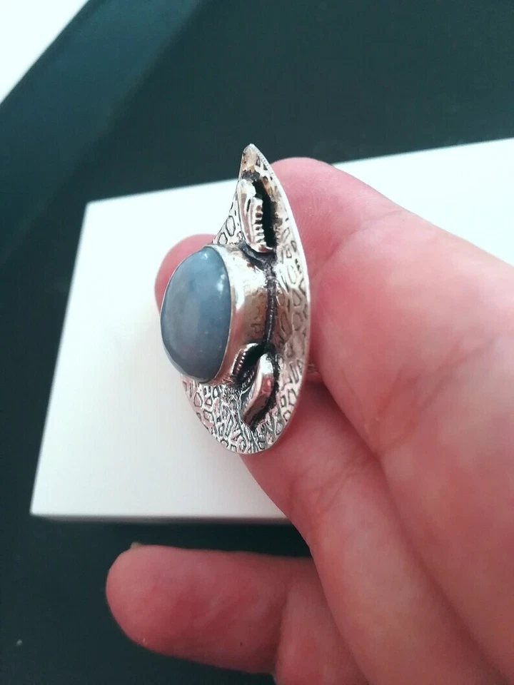 ANELLO DONNA ARGENTO MASSICCIO 925 CON ANGELITE NATURALE GOCCIA CABOCHON DESIGN - Immagine 3 di 4