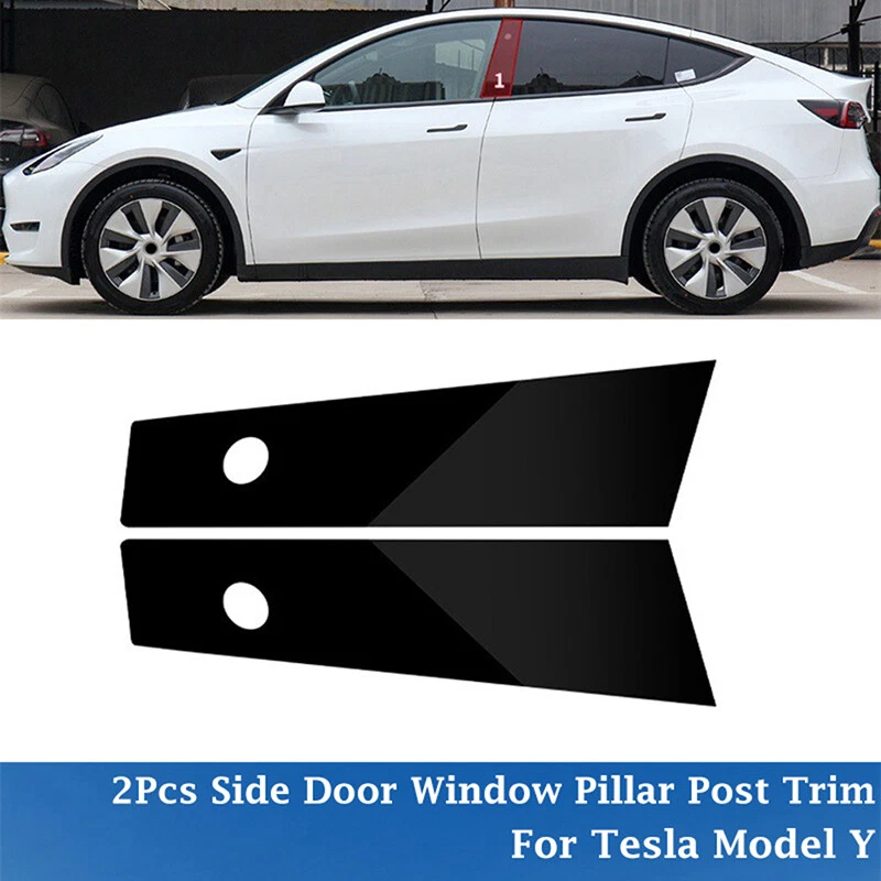 Cubierta lateral poste de ventana pilar negro brillante apto para Tesla modelo Y 2020-2022 Foto 2 de 4