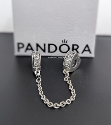 NEW Authentic PANDORA 925 Silver Sparkle Pave Heart Safety Chain