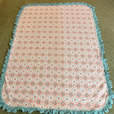 Handmade Baby Blanket throw with Crochet Edging Nana loves me tag pink blue
