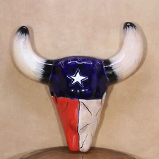 Texas Talavera Steer Skull Ceramic Lone Star State Colors Mexico Folk Art NEW