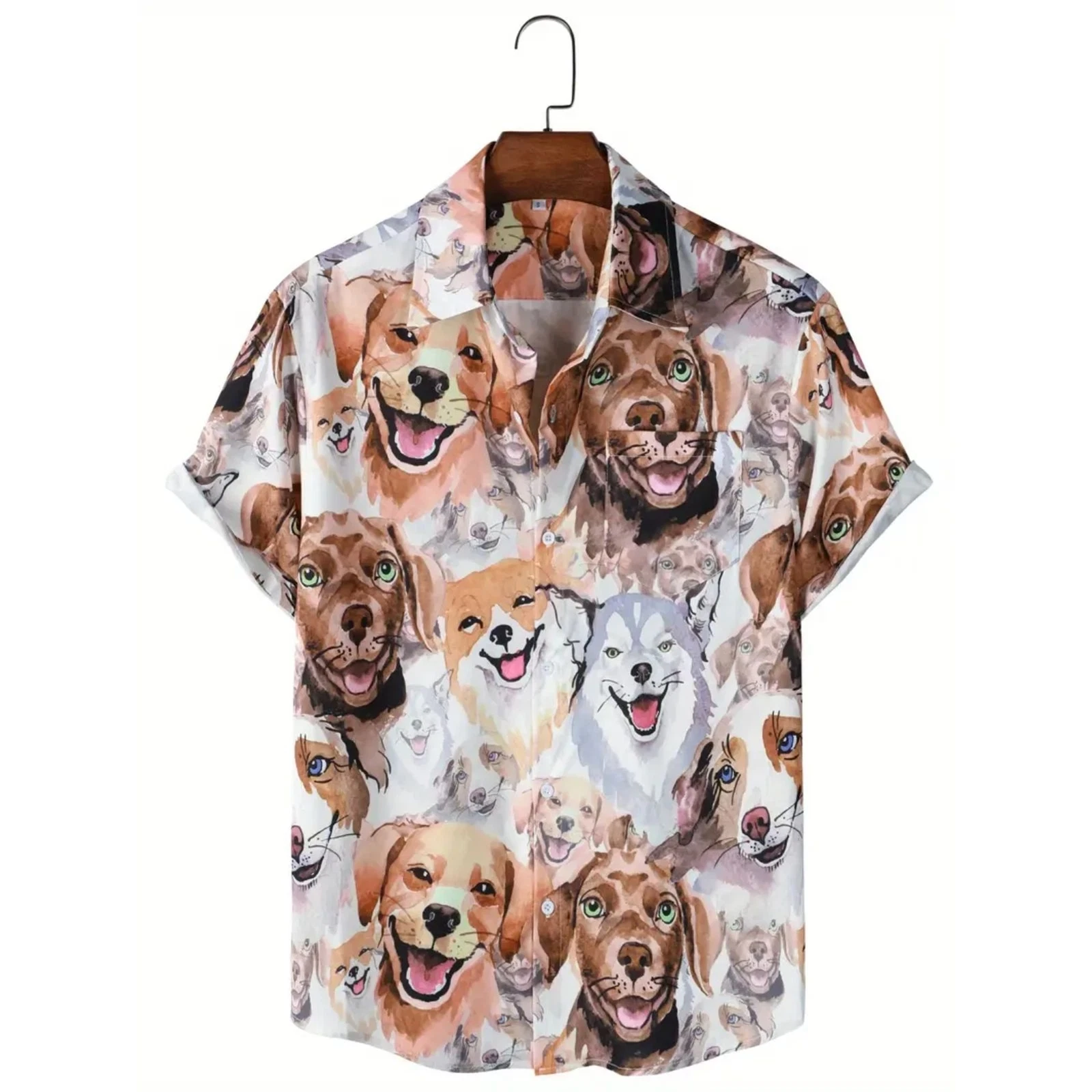 Men's XL Lightweight Polyester Short Sleeve Hawaiian Shirt w/ Playful Dog Print