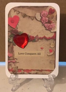 ACEO Art Trading Card ATC Original OOAK Gem Heart Love Conquers All Valentine