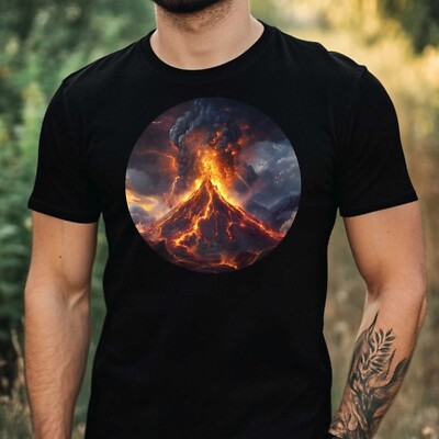 Erupting Volcano Motif Cotton Mens T-Shirt Size XS to 5XL