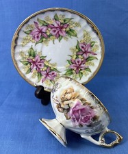 Vintage SHAFFORD Japan Pink Floral Teacup  Saucer Gold Rim