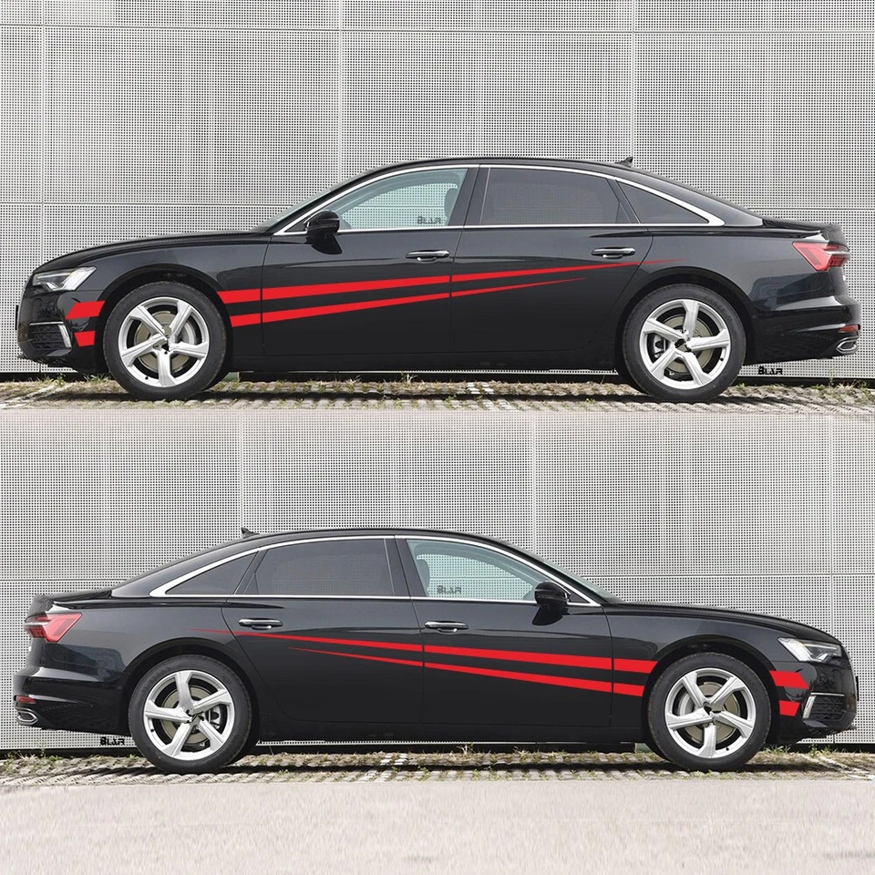 Car Stickers Racing Stripes Sport Red Vinyl Decals Set for Side Body Decoration - Image 4 of 4