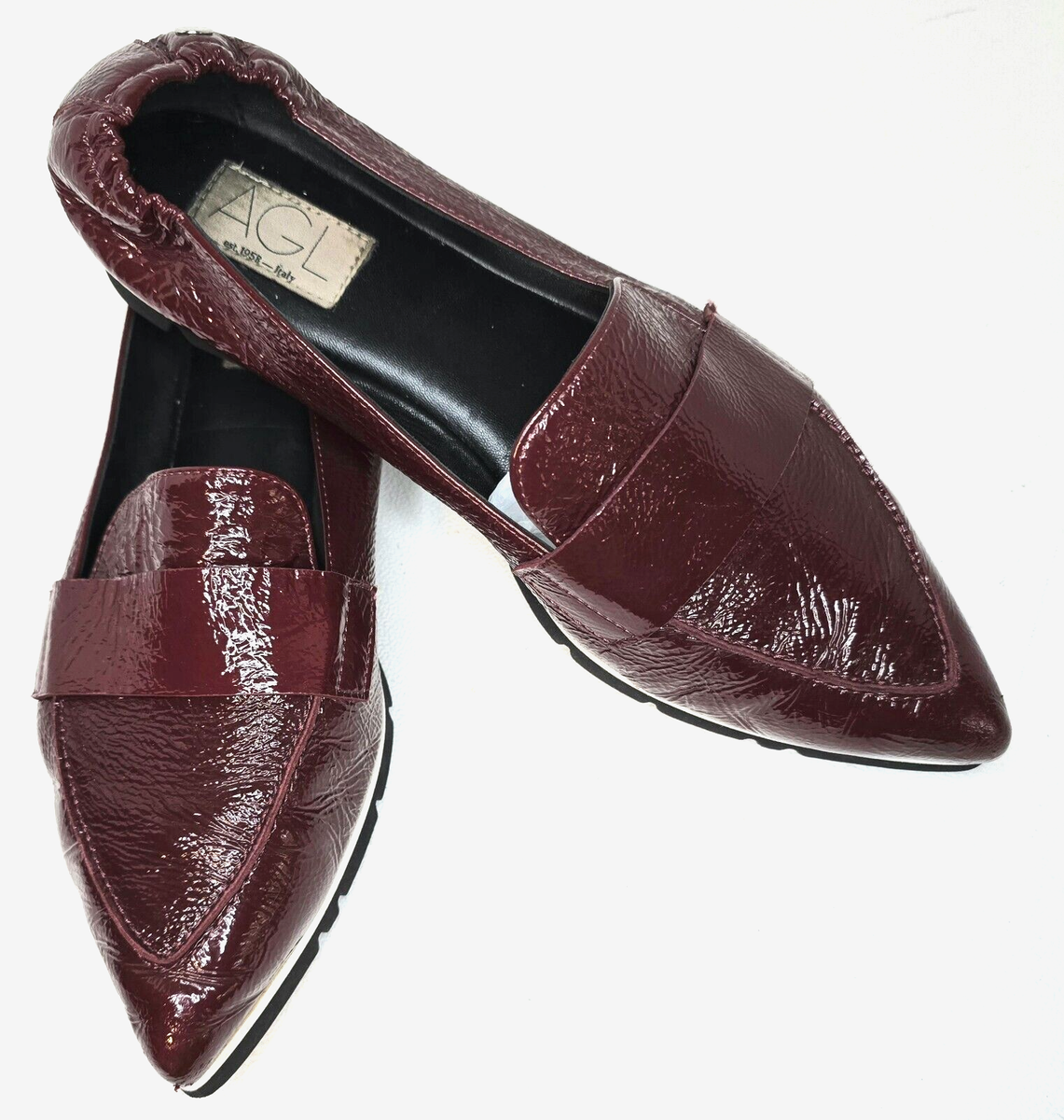 AGL ITALY Micro Pointed Toe Loafers Shoes Flats Patent Leather