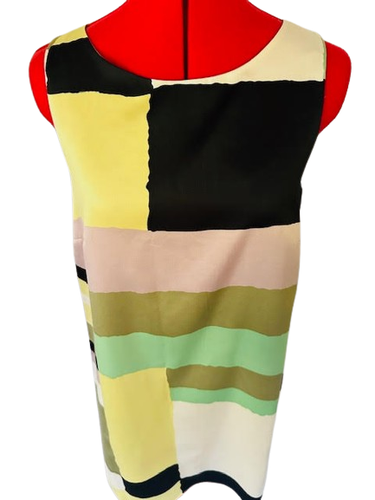 Color Block Shift Satin Dress Sheath James Coviello Mod 60's Sz Small S NEW - Picture 7 of 10