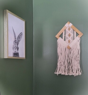 Macrame Wood Frame Natural Color Wall Hanging w/Gold Bead Accent~Room & Retreat~