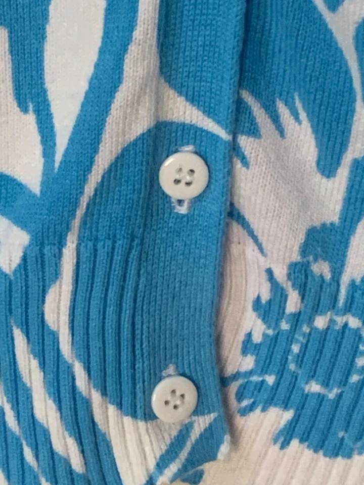 St John's Bay Cardigan Petite Large Blue 100% Cotton Summer Floral Knit Sweater - Image 3 of 4