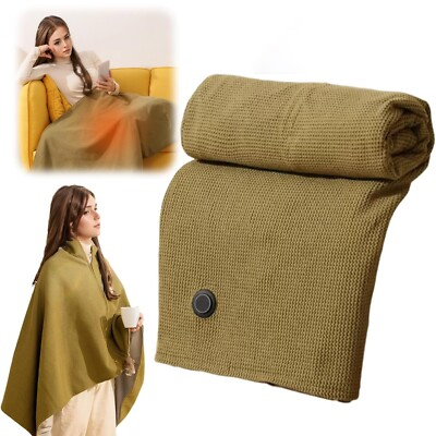 #ad Portable Heated Shawl Power bank Operated Soft Zipper Heated blanket Wraps $23.99