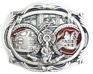 Vintage Belt Buckle Fire Department Engine No 1 Enamled C&J Inc Made In USA 1990