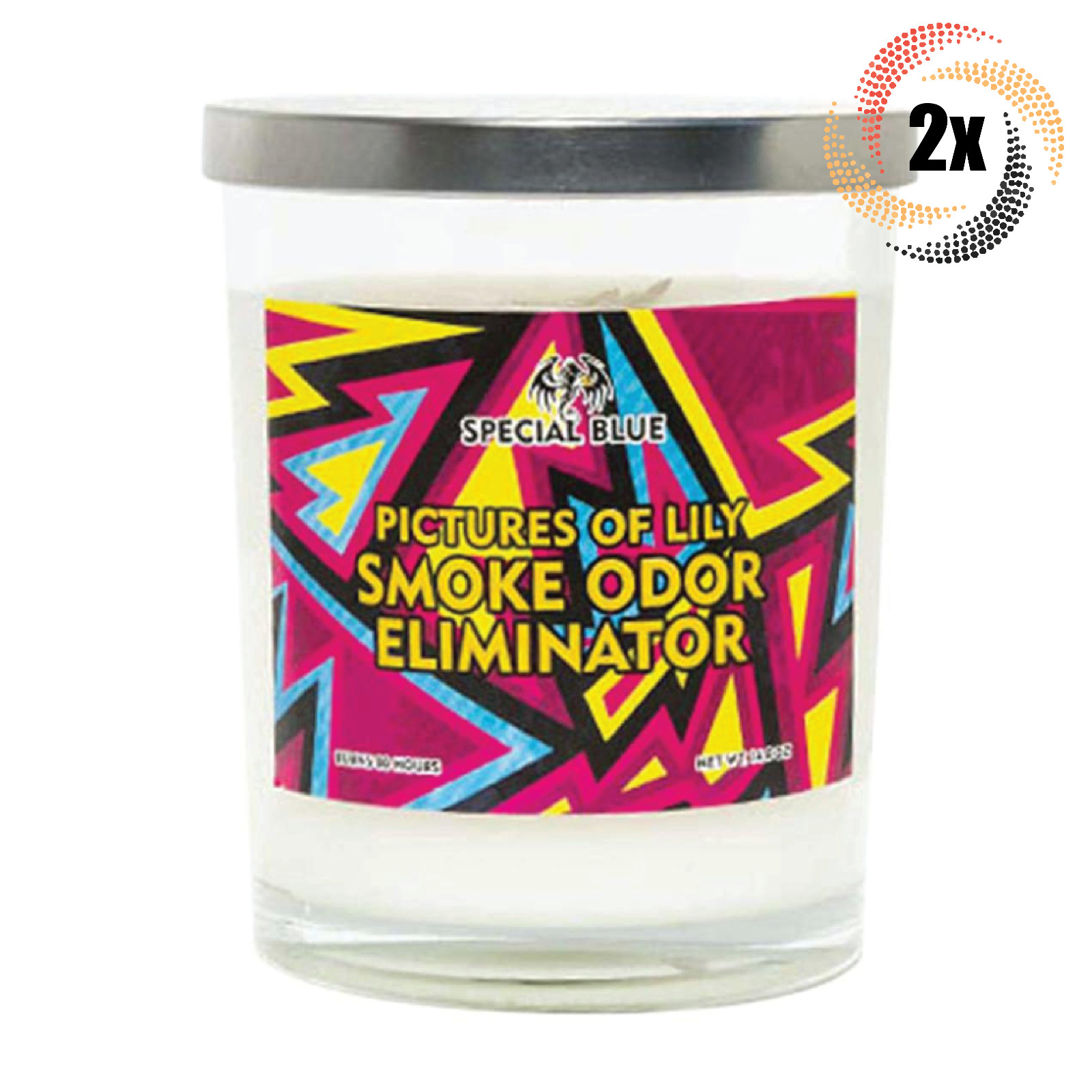 2x Свечи Специальные Синие Свечи для устранения запаха дыма с изображением Лилии | 14,8 унции