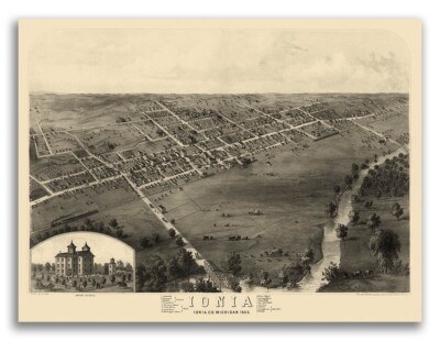 Ionia MI 1868 Historic Panoramic Town Map - 20x28