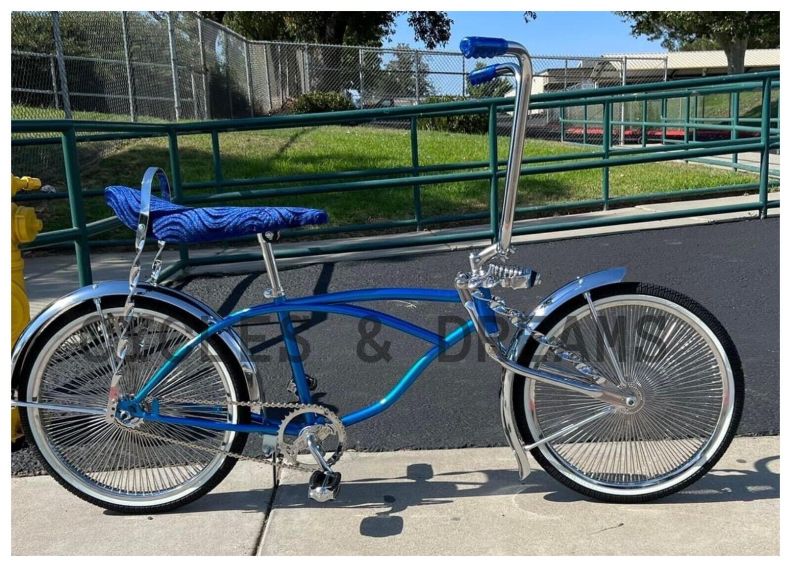 20" CUSTOM LOWRIDER BIKE IN BLUE/ CHROME, 144 SPOKES WHEEL, AUTHENTIC LOWRIDER