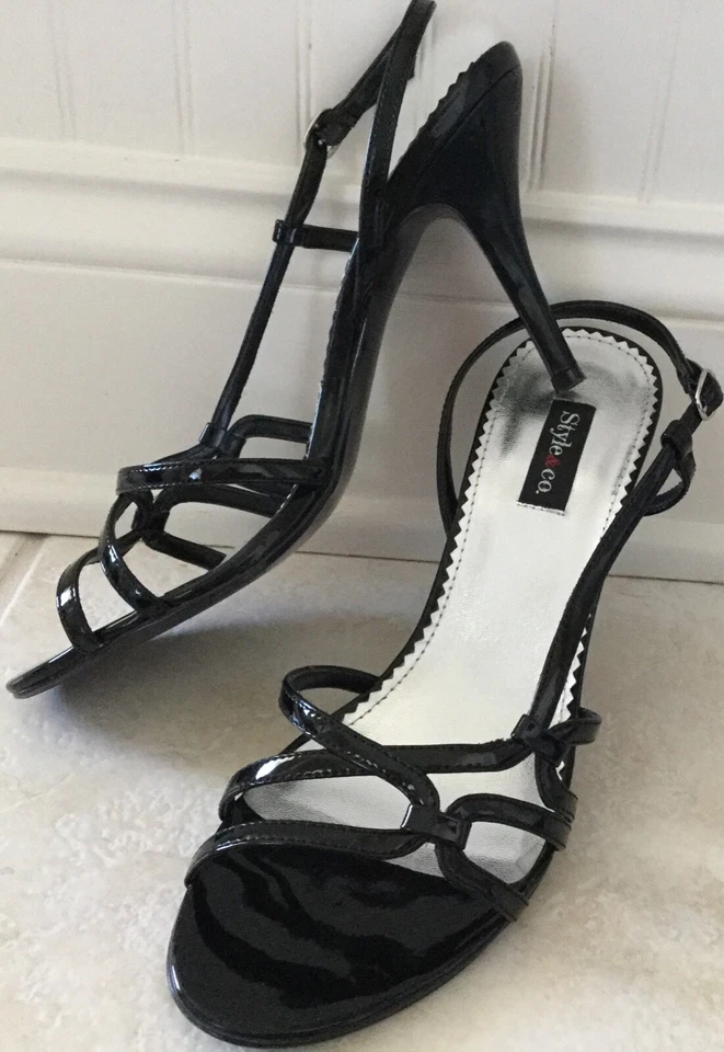 Босоножки Style & Co «Hunter» с ремешками черные запатентованные на высоком каблуке размер 8,5 - Изображение 2 из 4