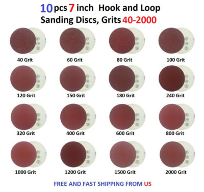 7 inch 10pcs Hook and Loop Sanding Discs, Grits 40-2000