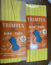 2 Trimtex Fine Bias Tape Double Fold  5 yards No. K 20-5 Yellow NOS