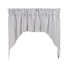 Black and White Ticking Stripe Woven Cotton Swag Curtains 36 Inches W x 38 In...