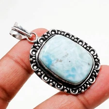 Caribbean Larimar Gemstone Handmade Anniversary Gift Jewelry Pendant 2" SR 9314