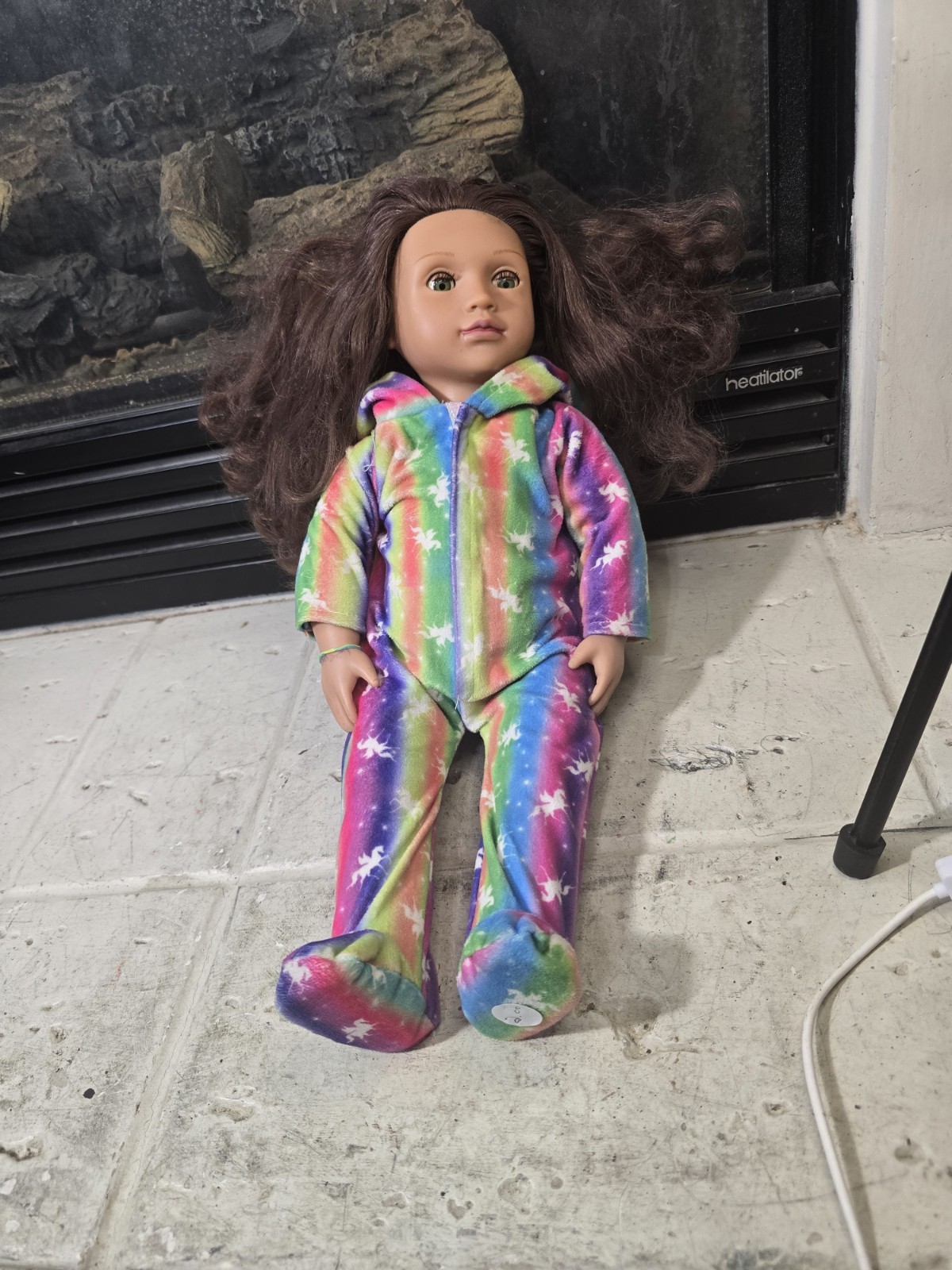 Our Generation Doll Brown Hair Green Eyes W/ Rainbow Unicorn