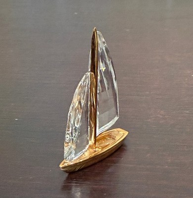 Swarivski Cristal Memories Sailboat Yacht Figurine Gold 183282 Retired No Box