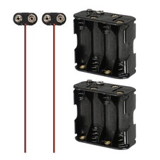 2Pcs 8 x AA Battery Holder Lead with t Type Plastic Snap Connector,Black and Red