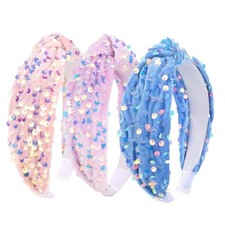 Sequin Kids Headbands, Sparkly Knotted Sequin C Dusty Pink/Lavender/Blue