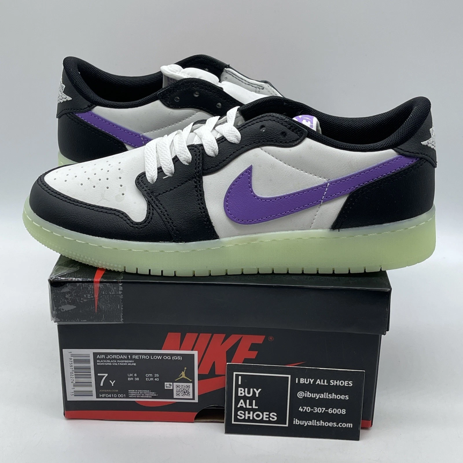 Taglia 7Y Nike Air Jordan 1 Retro Low Nero Pelle di Lampone (HF0410 001)