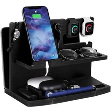 Gifts for Men Desk or Nightstand Organizer - Wood Phone Docking Station - Bir...