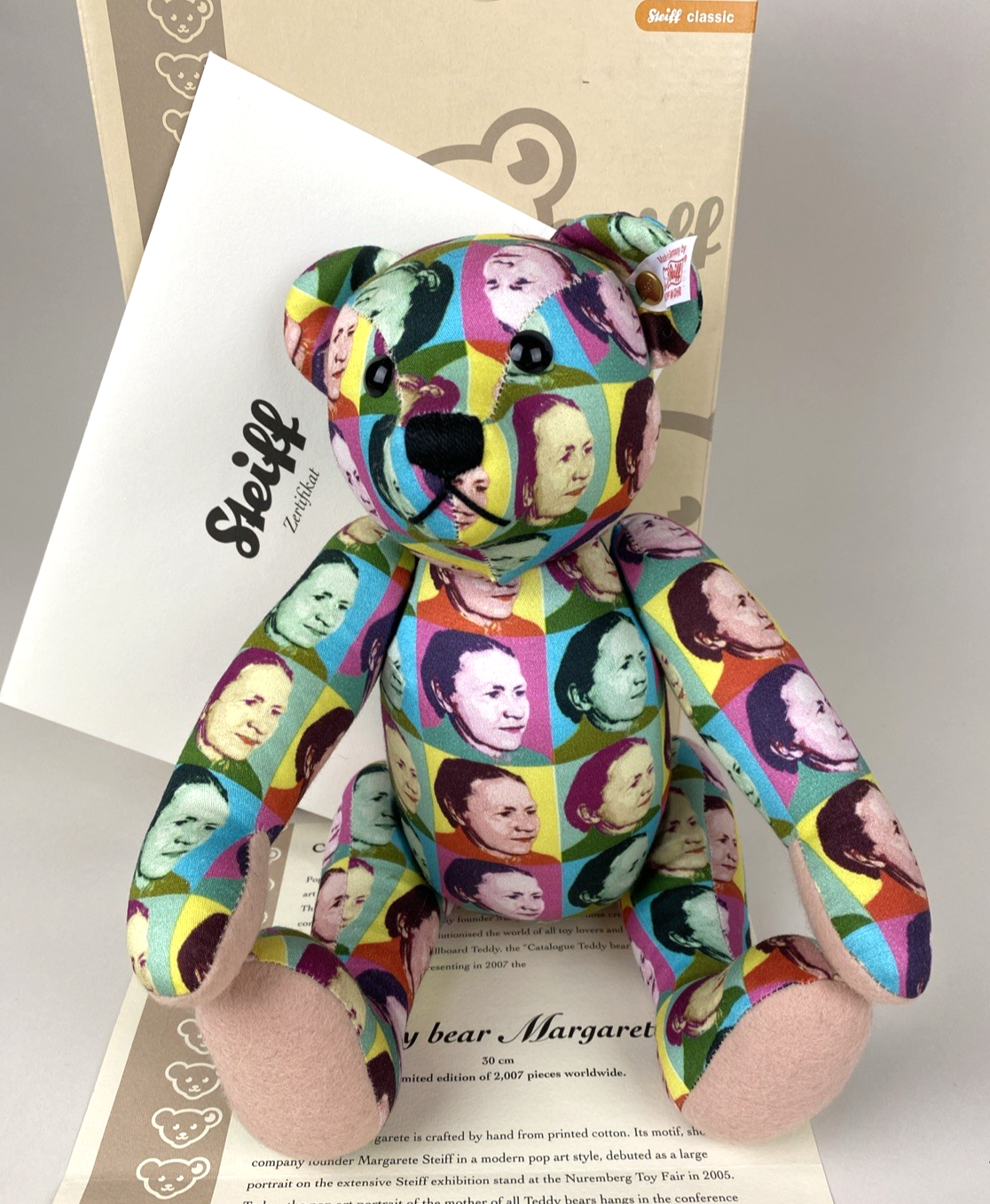 Steiff  Teddy Bear Margarete Pop Art Ltd Edition Printed Cotton 30cm EAN: 037191