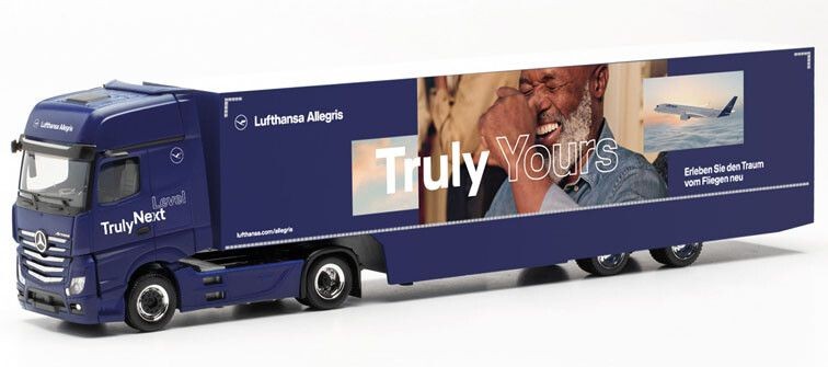 HERPA, MERCEDES BENZ Actros 4x2 con rimorchio a 2 assi Lufthansa, 1/87,  HER3...