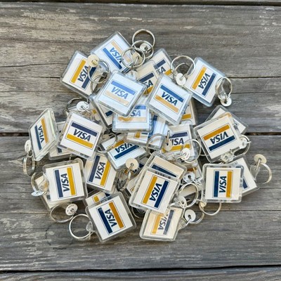 11 WHOLESALE 1970s Acrylic VISA KEYCHAIN Vintage Original Retro Ad Key Ring