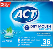 ACT Dry Mouth Lozenges With Xylitol, Soothing Mint Flavor, One Pack of 36 Count.