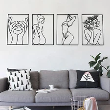 4 Pack Black Wall Art Décor, Minimalist Décor Single Line Art Wall Décor, Rea...