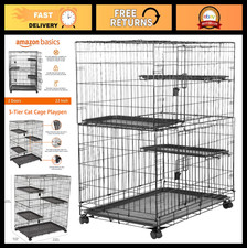 Large 3-Tier Cat Cage Playpen - Portable, Foldable, Easy Clean Tray, Black 35.8"