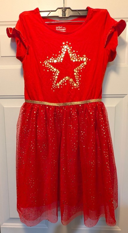 Cat & Jack Girls Glitter Fit & Flare Twirl Short Sleeve XL (14) Party NWOT