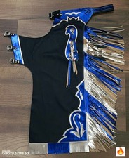 Chapas de montar toro con flecos metálicos azules y plateados | Equipo de rodeo profesional | Oeste
