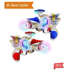 Spinning Space Toy Guns, Red and Blue, Light Up with Flashing Lights and Soun...