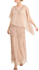J Kara Bead embellished Asymmetrical-Overlay Gown - size 12 - Blush