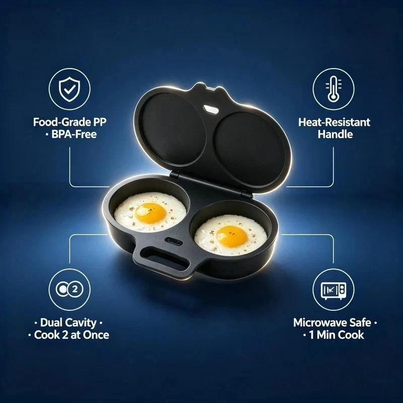 Product photo 7 of 7 — Microwave Egg Poacher Cooker 2 Eggs Steamer Breakfast Kitchen Omelette Maker