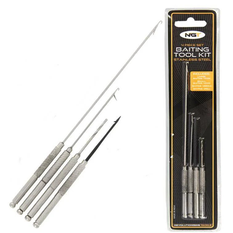 NGT 4PC Baiting Tool Set Stainless Steel Carp Fishing Boilie Needle Bait Drill