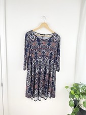 Karen Kane M Blue Red Southwest 3/4 Sleeve A Line Dress Women’s Medium 