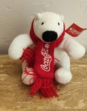 Coca-Cola White Polar Bear Red Scarf 4  Mini Plush Stuffed Animal Christmas 2023