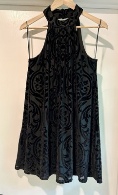 Francesca s Velvet Burnout Halter Dress Size Small Whimsigoth Romantic Y2K Black