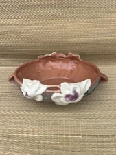 Roseville Bowl Pottery 448-8" Double Handled Brown White Flowers