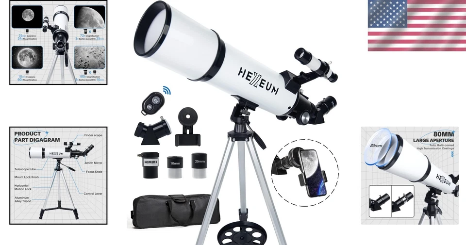Versatile 80mm Refracting Telescope with Adjustable Tripod & Wireless Control - Image 2 of 4