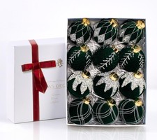 12PCS Green Velvet Glitter Christmas Ball Ornaments, 3.15 Inches Luxury Chris...