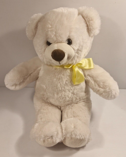 Build-A-Bear Workshop Cream Teddy Plush White with Yellow Ribbon Soft Toy 38cm