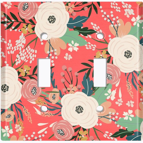 Metal Light Switch Cover Wall Plate For Bedroom Bright Floral Art Orange FLW151